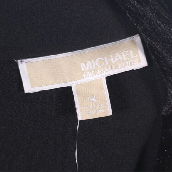 NWT MICHAEL KORS Black Silver Vneck Wide Leg Jumpsuit Tie Belt Sleeveless MEDIUM - Picture 7 of 14